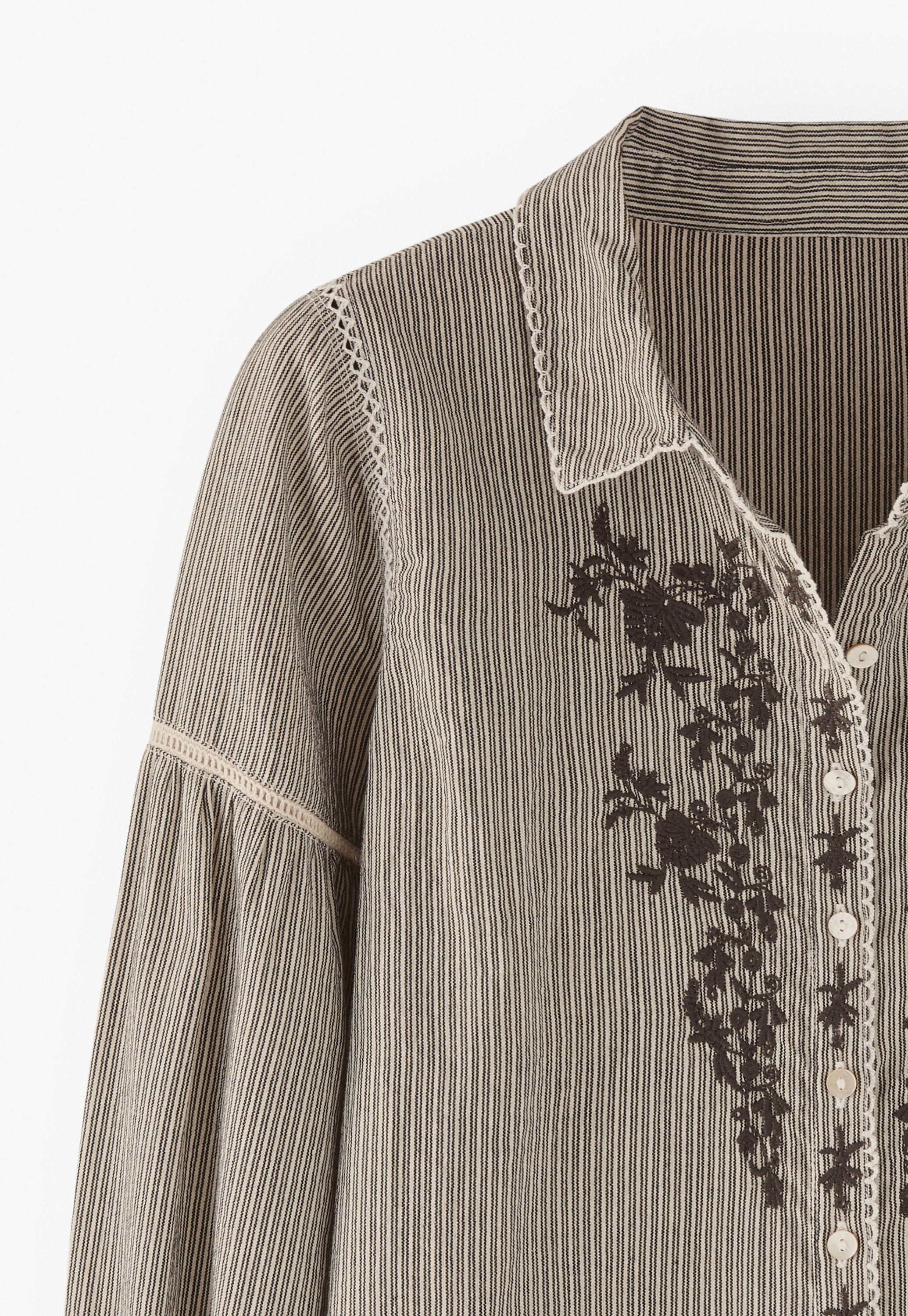 Embroidered self-stripe blouse, Charcoal ecru, large
