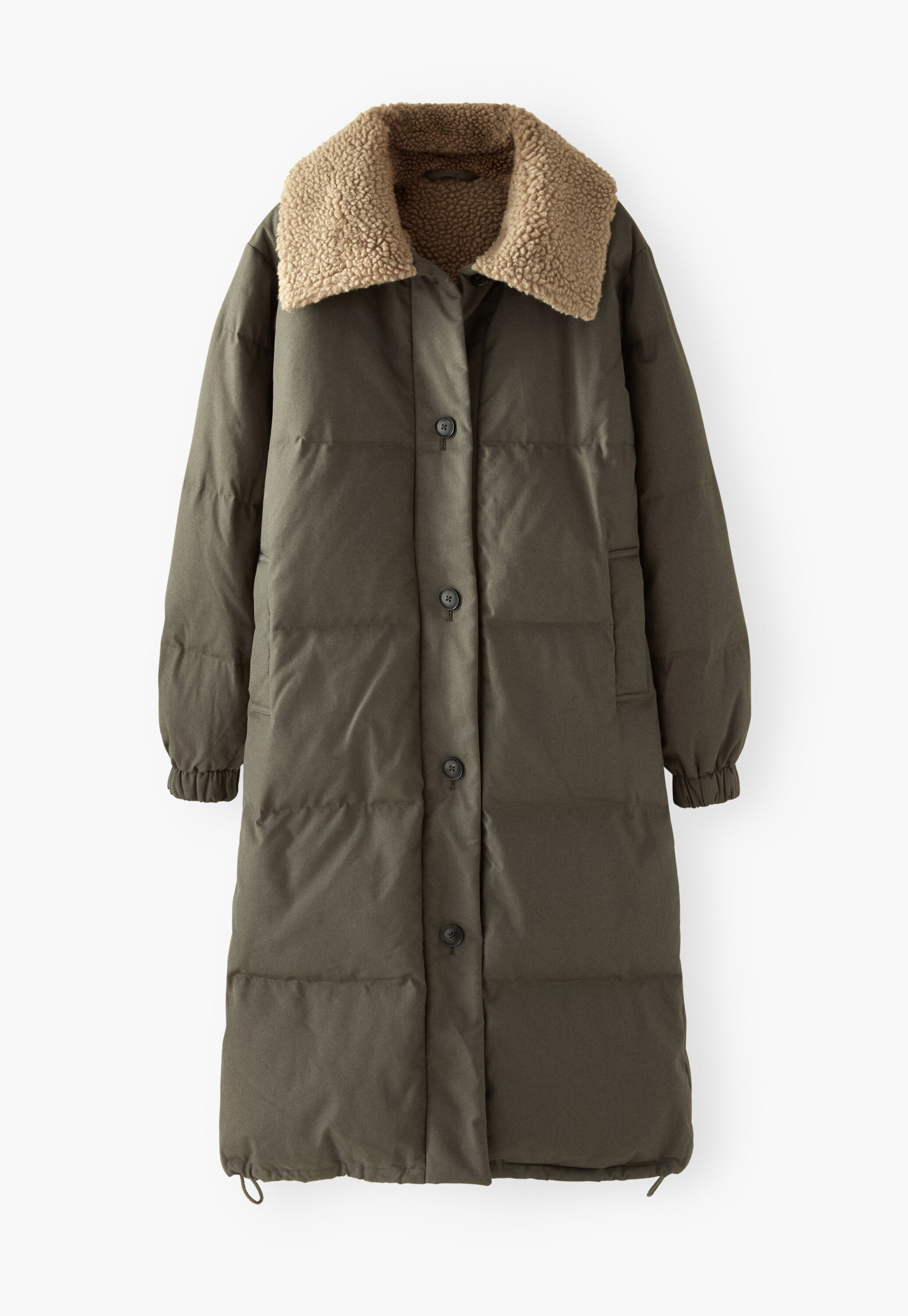 Quilted long coat, Dark khaki, large