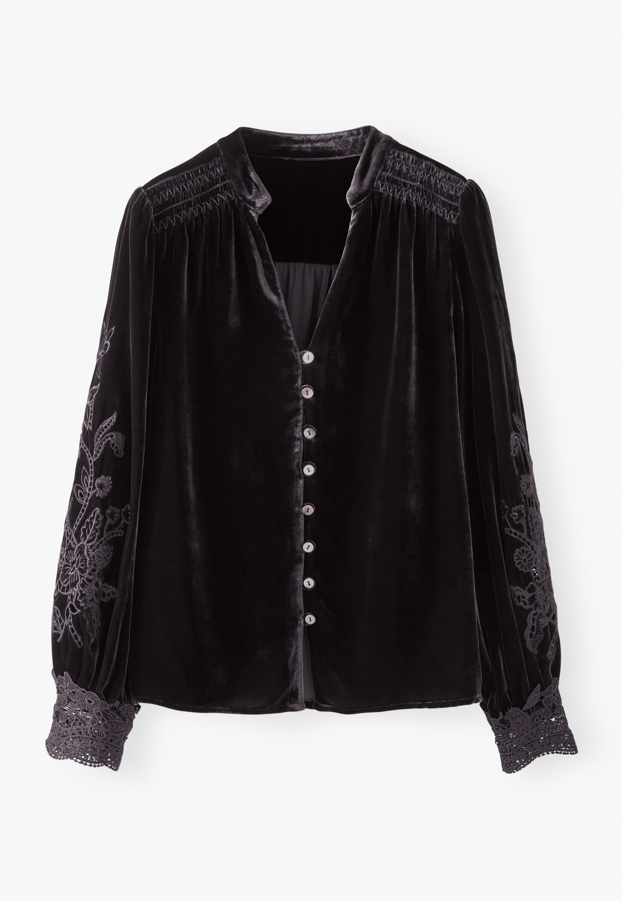 Velvet cutwork blouse, Black coffee, large