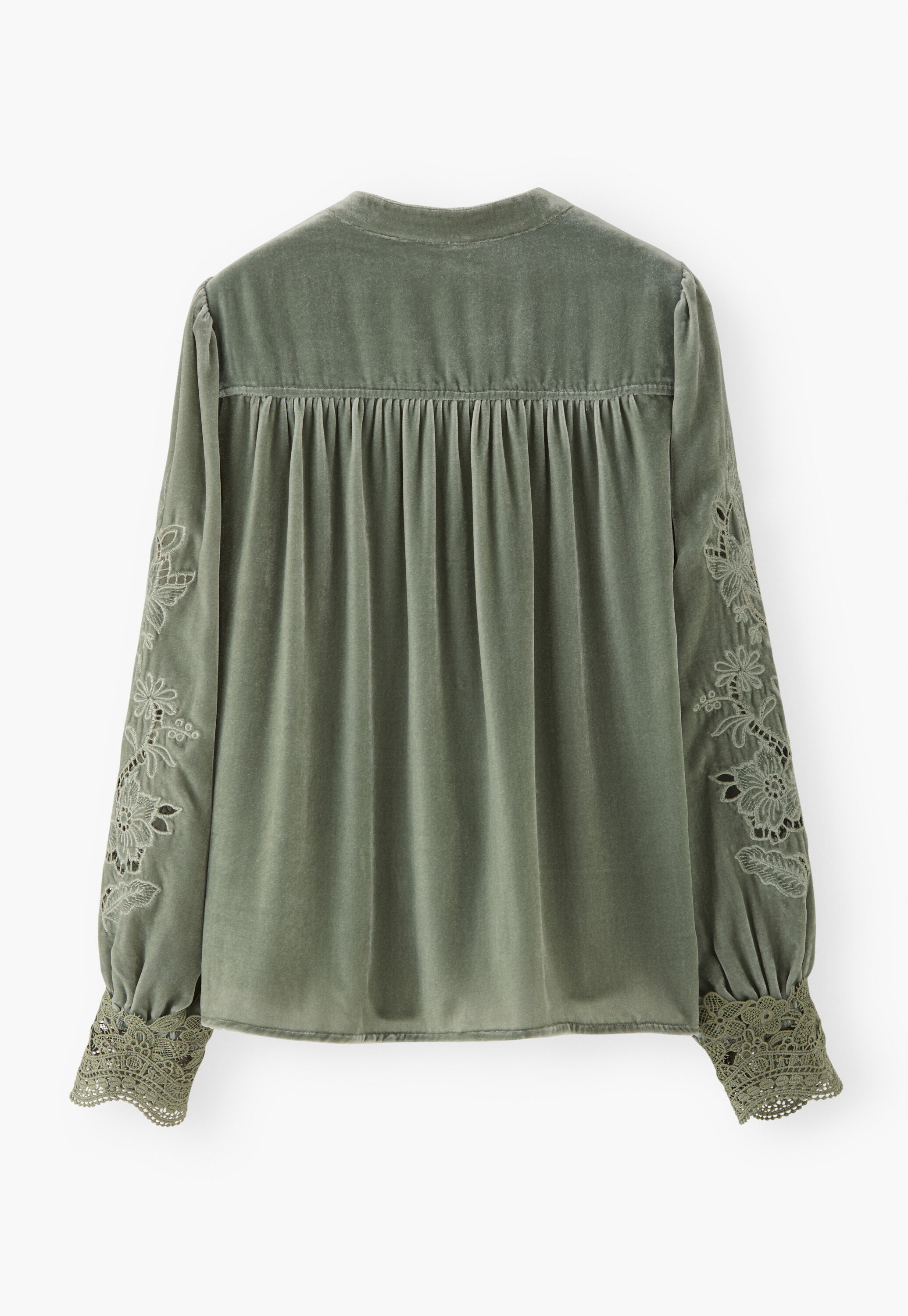 Velvet cutwork blouse, Sea green, large