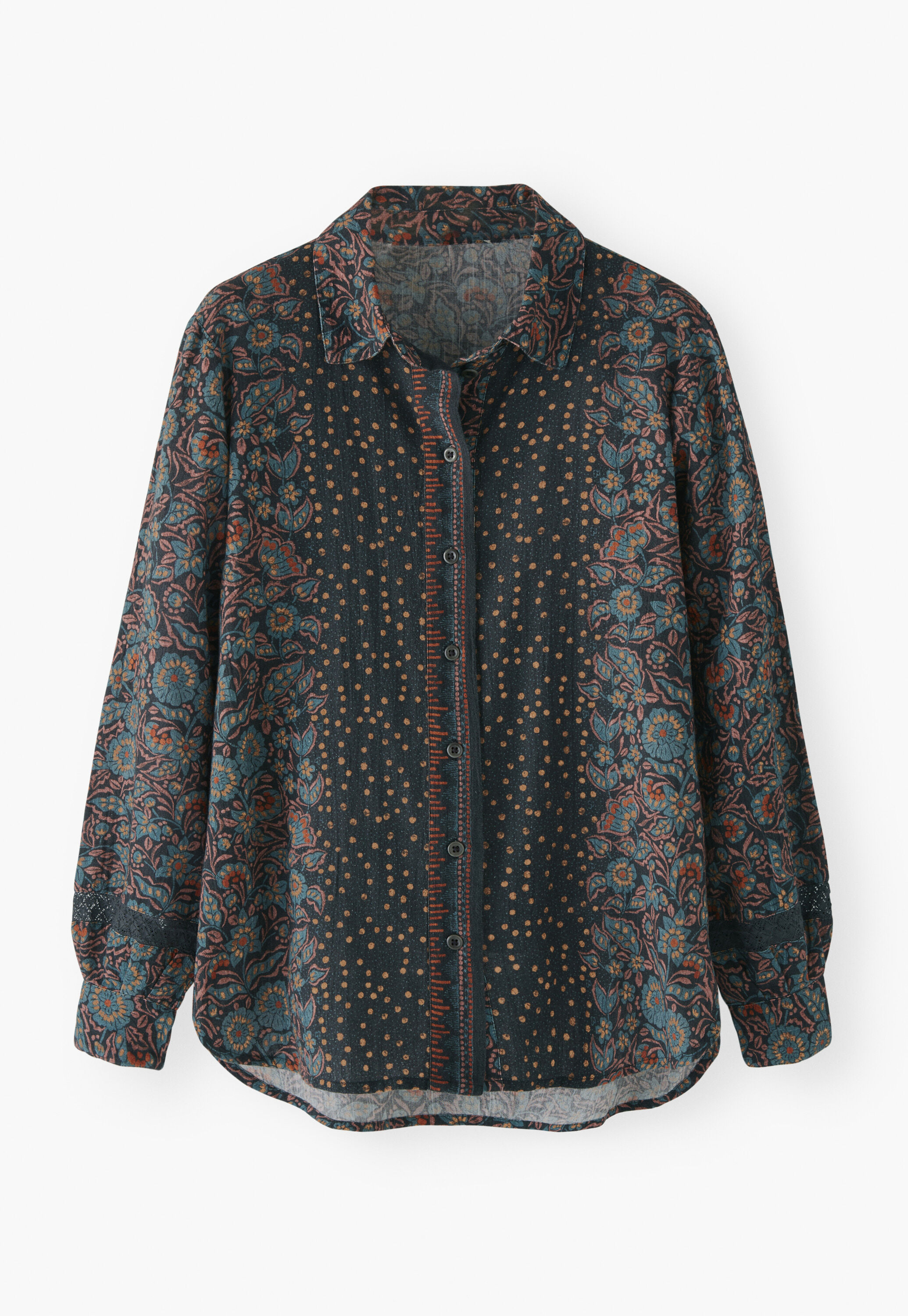 Printed blouse, Indigo coral, large