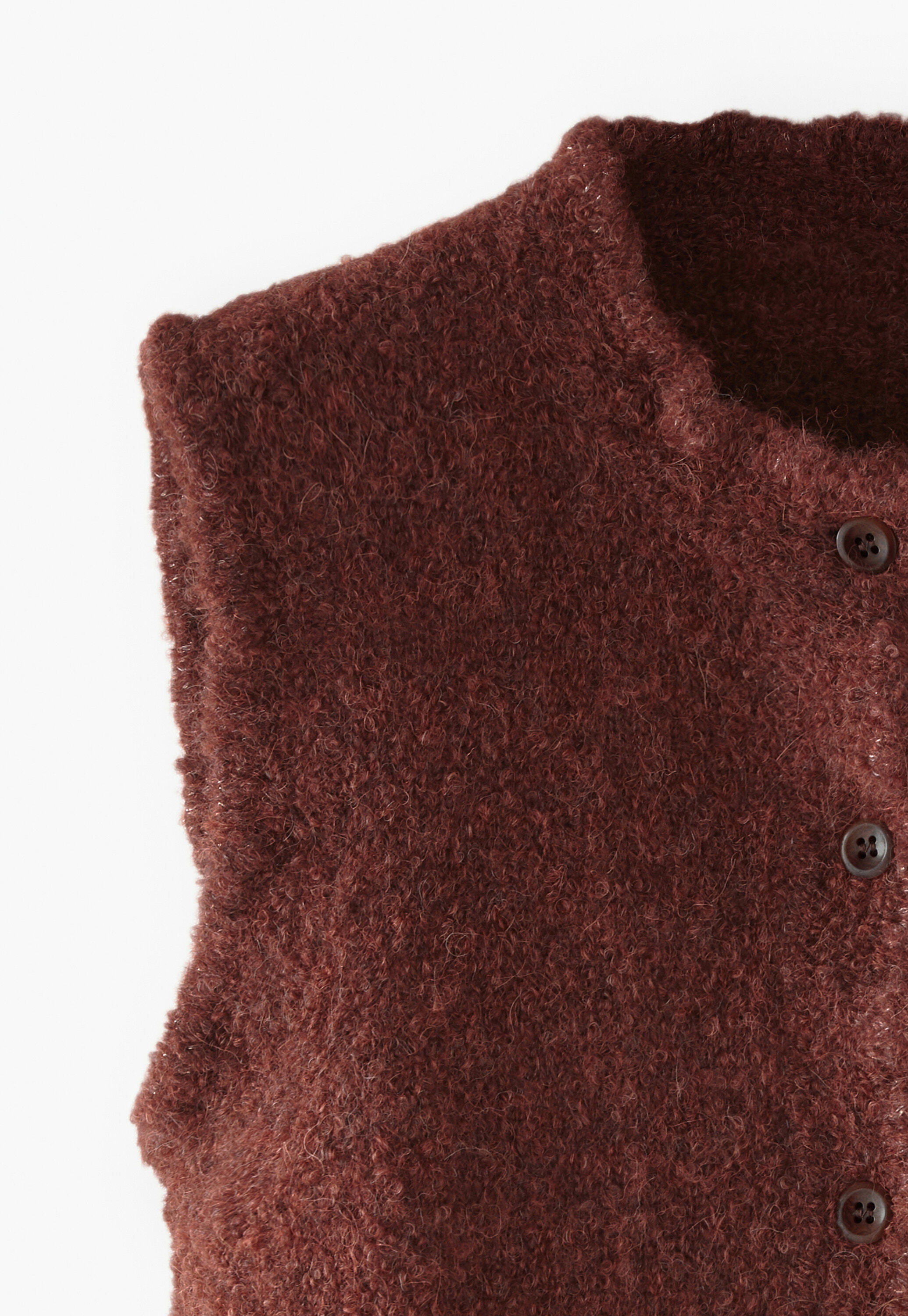 Frill-edge knitted gilet, Wine marl, large