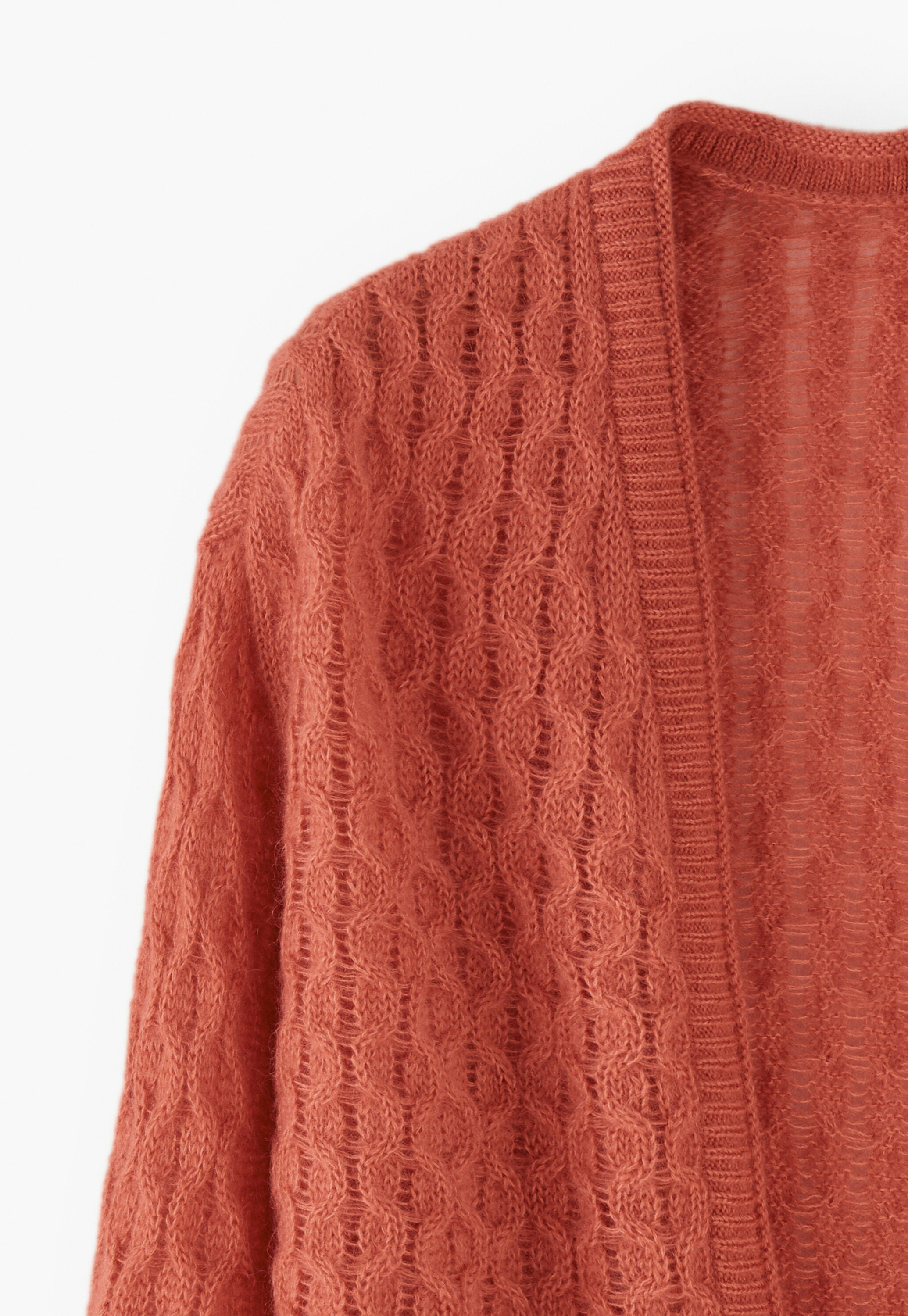 Cable-stitch cardigan, Coral, large