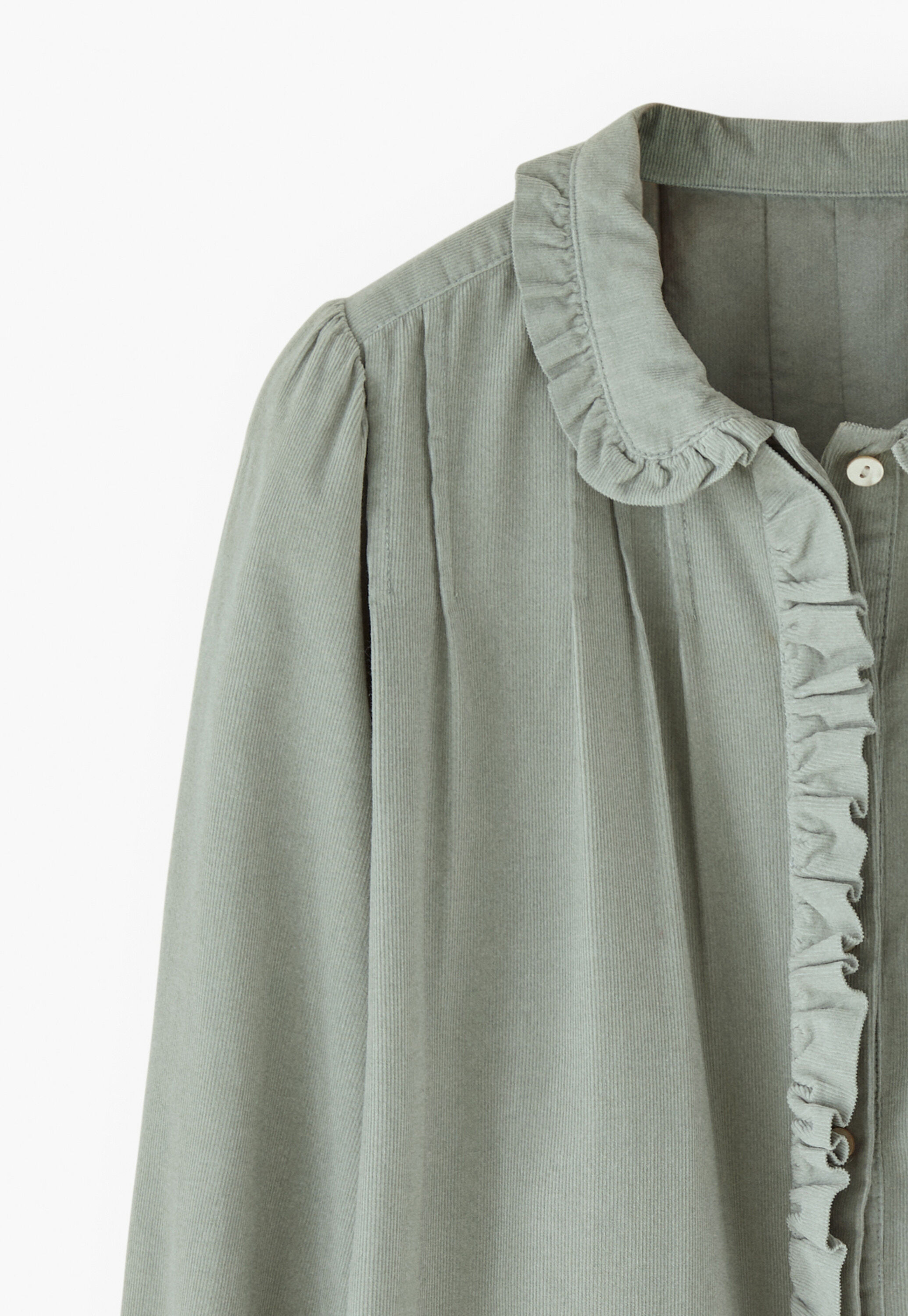 Cord pleated blouse, Dusty duck egg, large