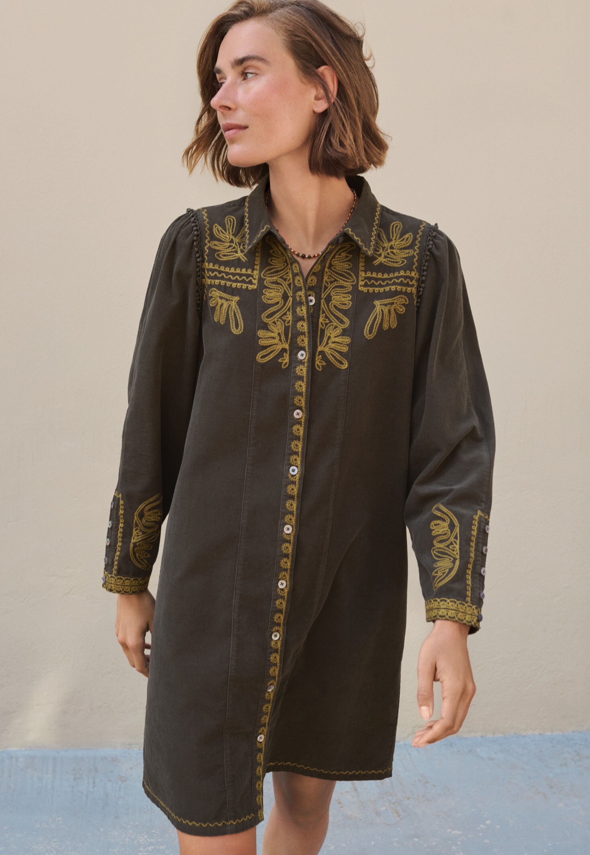 Embroidered cord shift-dress