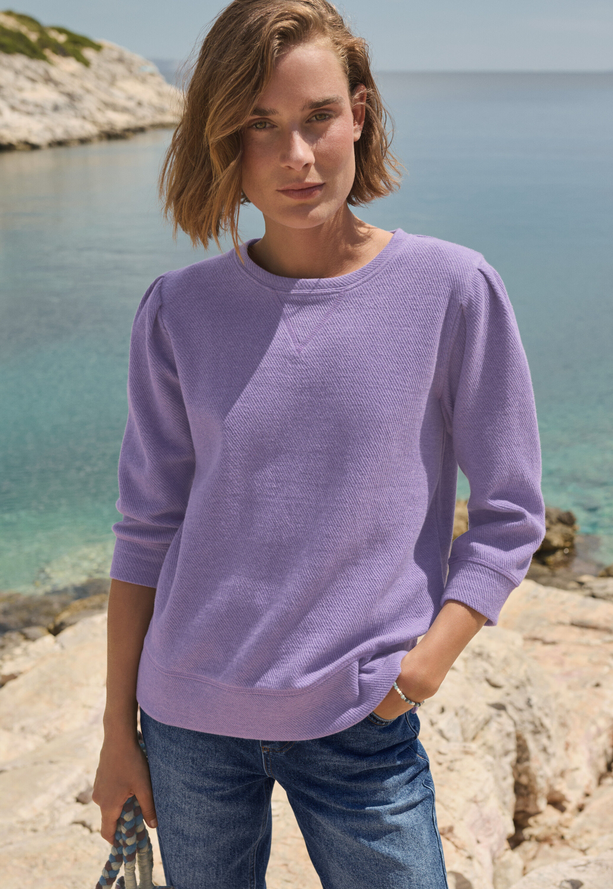 Pleat-sleeve sweatshirt