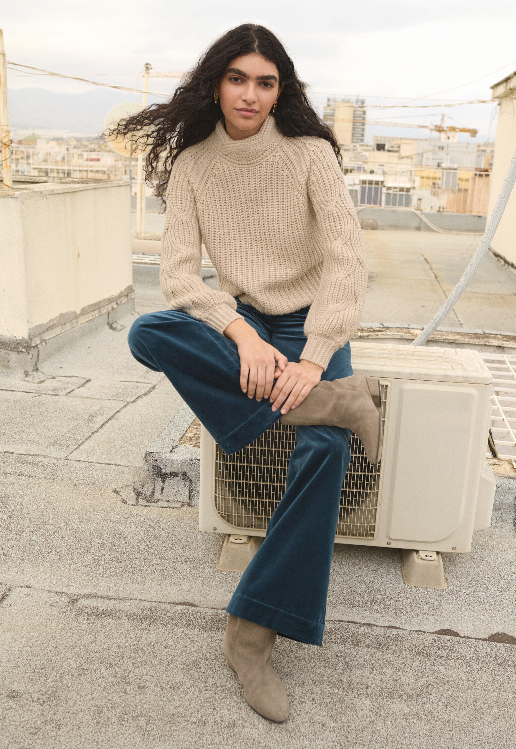 Velvet wide-leg trousers