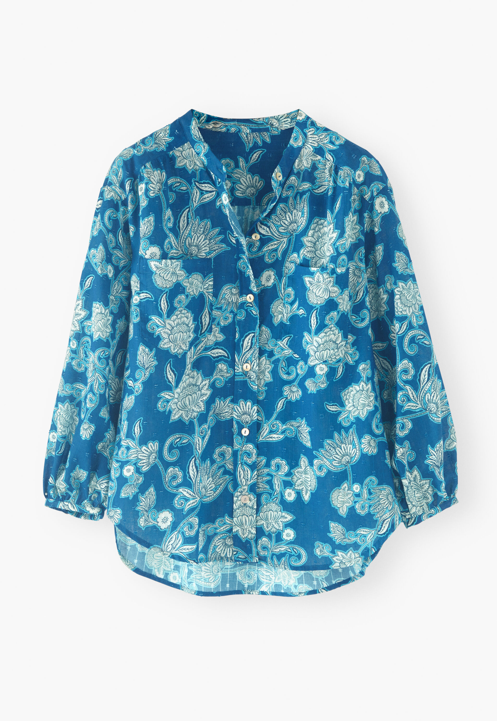 Collarless printed blouse