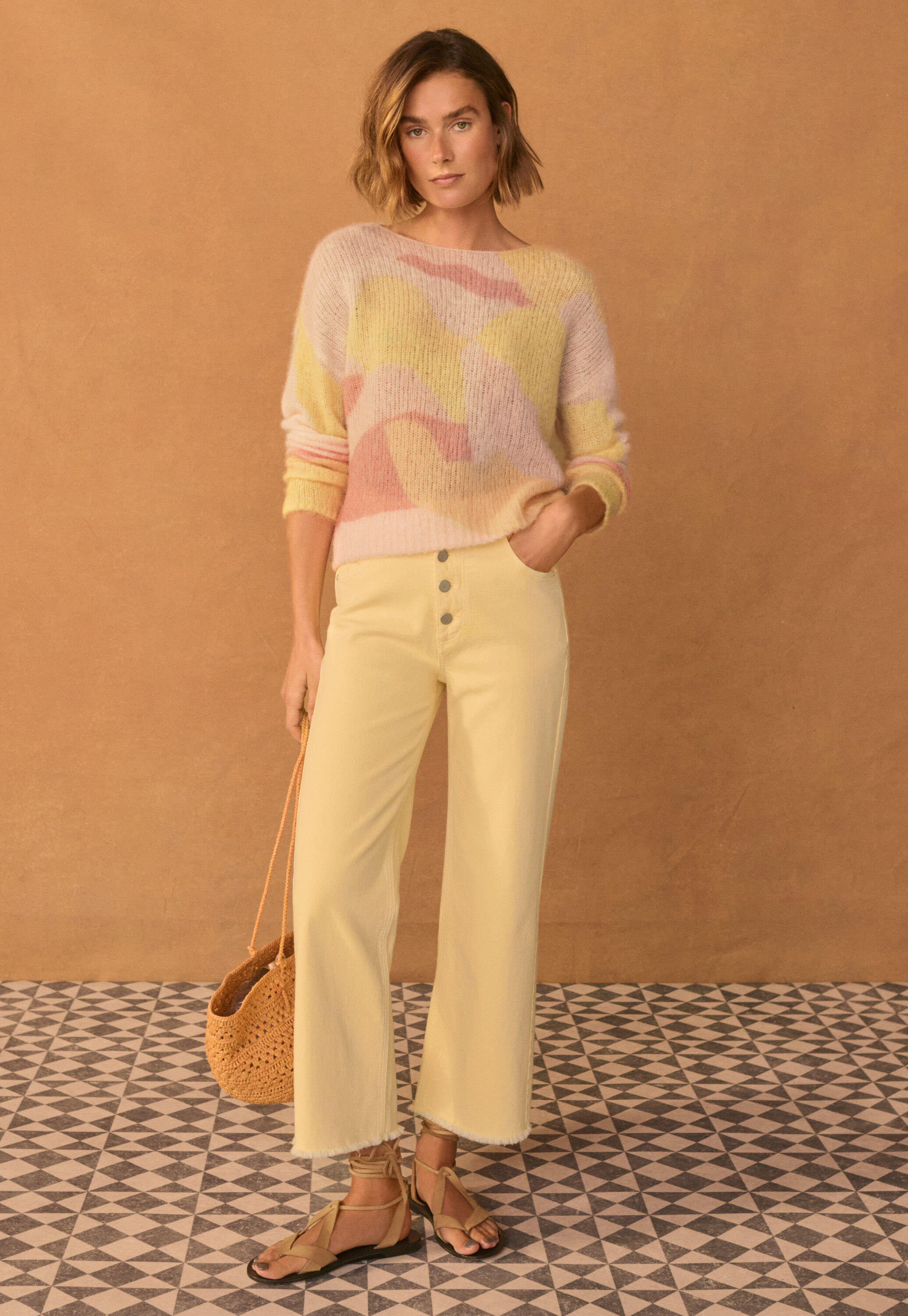 Straight-leg let-down hem jeans