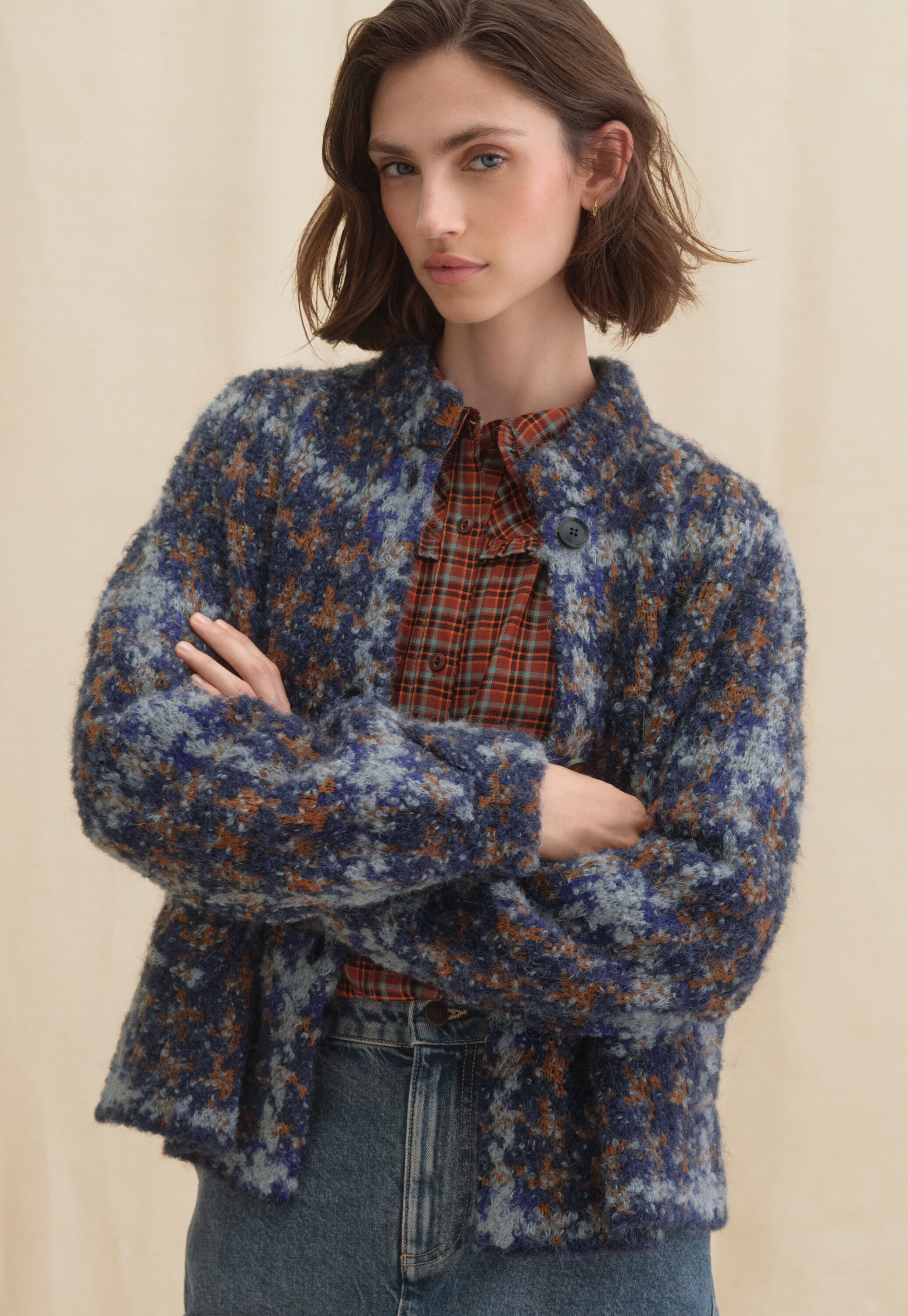 Checked frill blouse