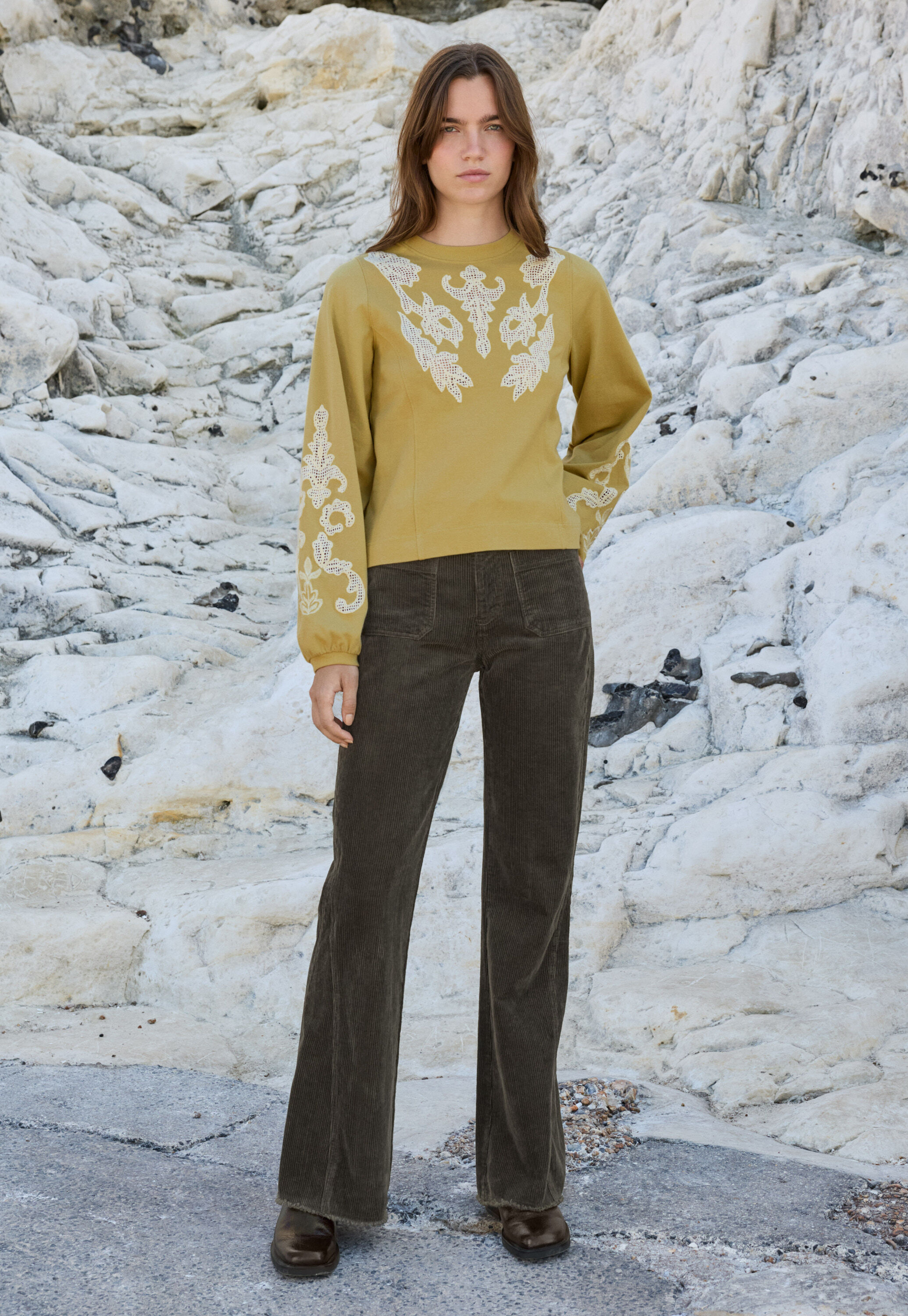Plait-detail cord trousers