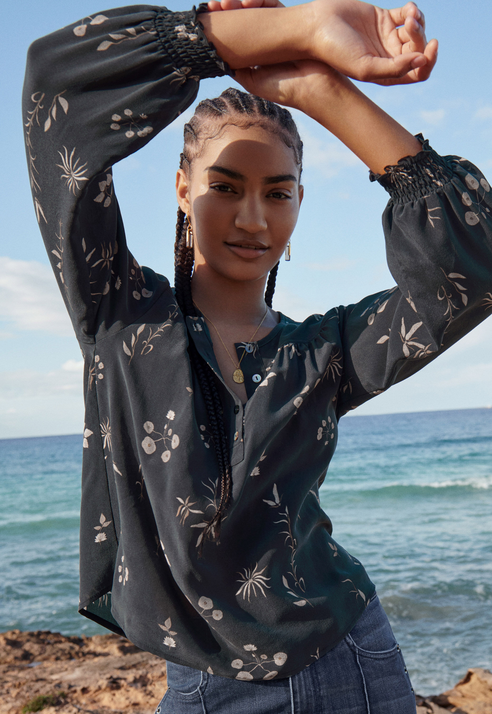Half-placket printed blouse