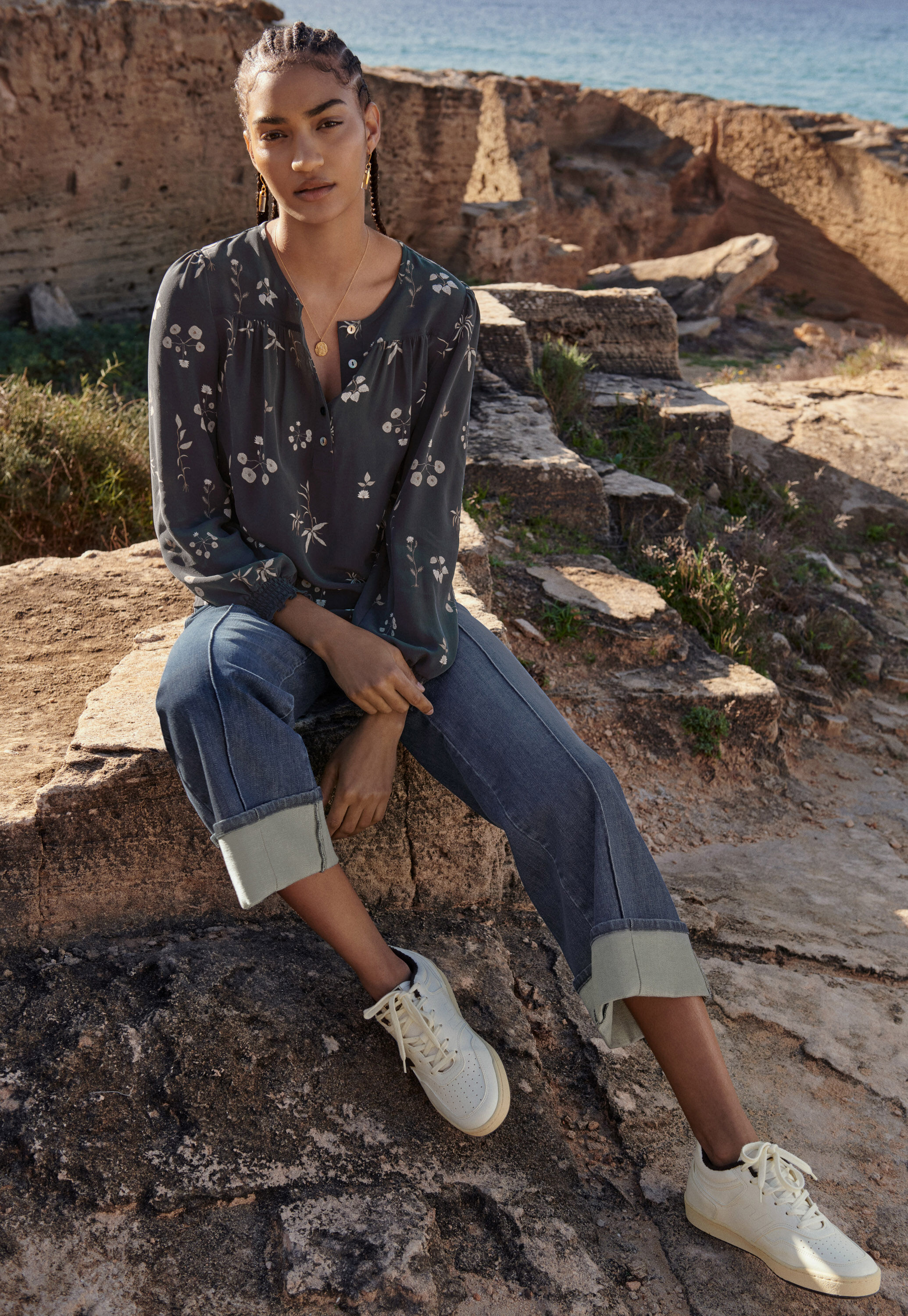 Half-placket printed blouse