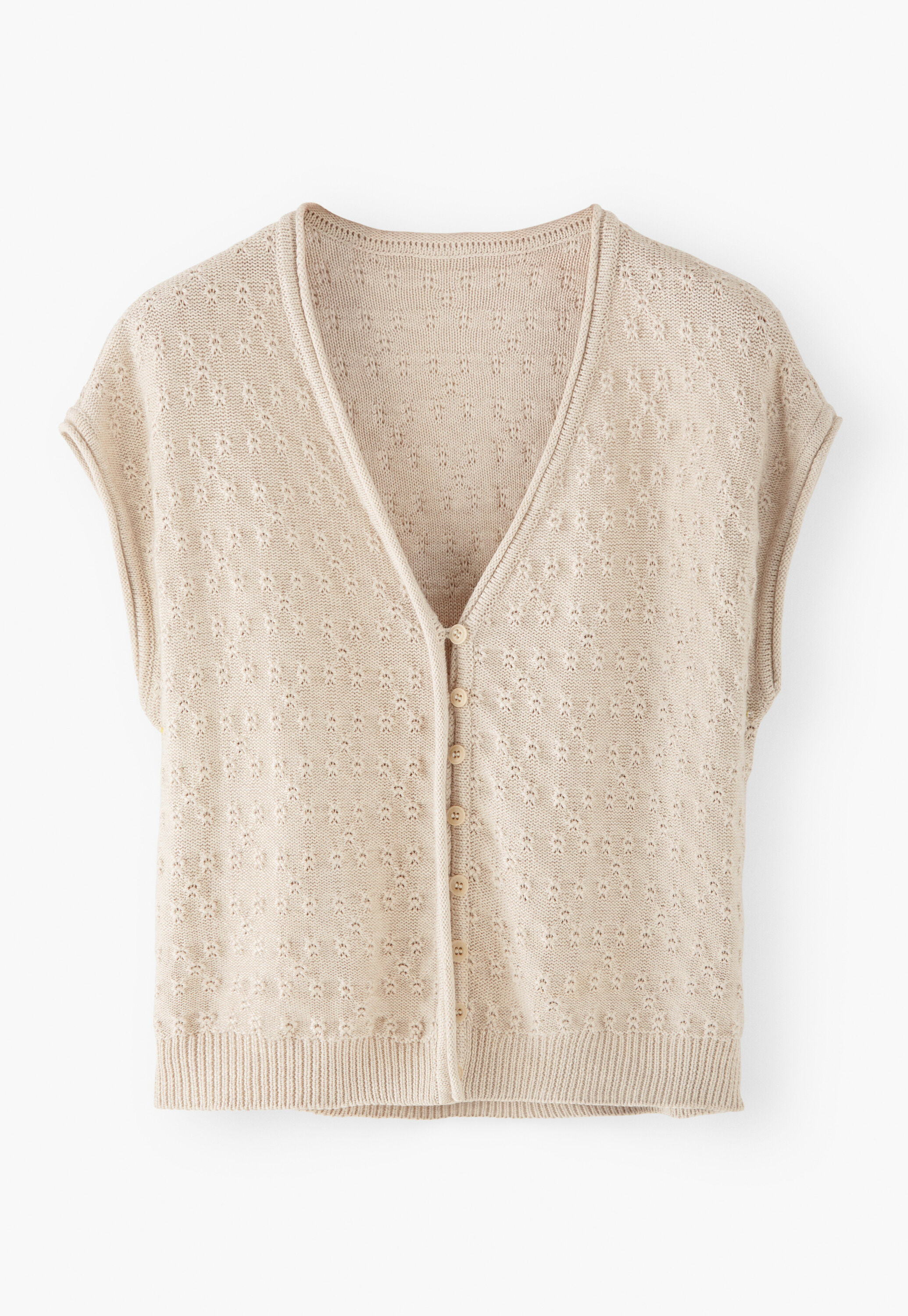 Sleeveless tuck-stitch cardigan